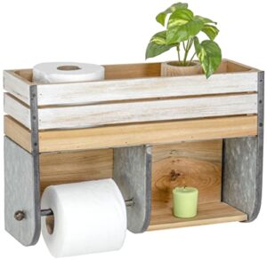 red co. 15” x 10” wall hanging wood & metal toilet paper holder with storage shelf