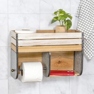 Red Co. 15” x 10” Wall Hanging Wood & Metal Toilet Paper Holder with Storage Shelf