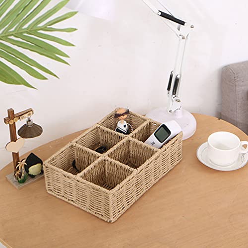 Zerodeko Rattan Divided Basket Storage Box: Woven Wicker Seagrass Storage Basket Khaki Rattan Compartment Bin Makeup Organizer Multipurpose Storage Container for Makeup Small Items