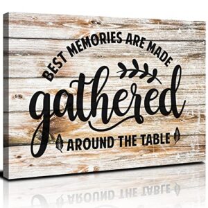 farmhouse dinning room wall art gather signs for home decor accessories motivational saying quotes canvas pictures poster for kitchen decorations 12×16”, rustic wood grain prints painting artwork