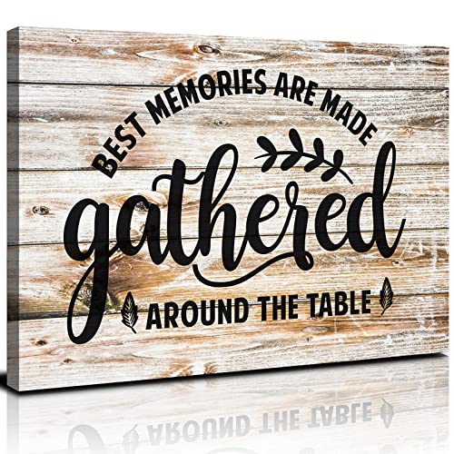 Farmhouse Dinning Room Wall Art Gather Signs for Home Decor Accessories Motivational Saying Quotes Canvas Pictures Poster for Kitchen Decorations 12x16”, Rustic Wood Grain Prints Painting Artwork