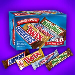 SNICKERS, TWIX, 3 MUSKETEERS & MILKY WAY Full Size Bars Variety Mix, 18-Count Box, 33.3 ounces