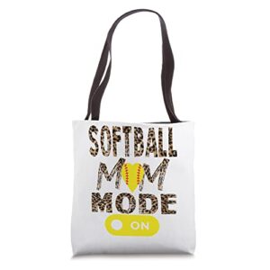 softball mom mode on proud sports fans leopard print heart tote bag