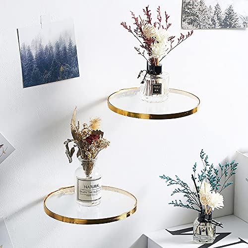 Flocovers Circular Design Small Wall Shelves,Glass Shelf Display Shelf Flexible Use of Wall Space,Floating Shelf for Bedroom, Living Room, Bathroom, Kitchen, Office and More