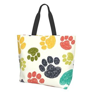 Cute Colorful Dog Paw Printed Women'S Fashion Large Waterproof Tote Shoulder Bag For All Kinds Of Everyday Uses