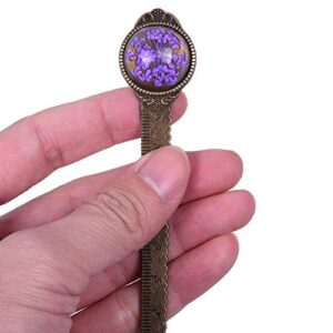 Wisdompro 2 Pcs Metal Bookmark, Retro Vintage Bronze Book Mark Ruler with Dried Flower, Packaged in a Gift Box - an Ideal Gift for Kids, Students, Teachers, Book Lovers - Blue & Purple