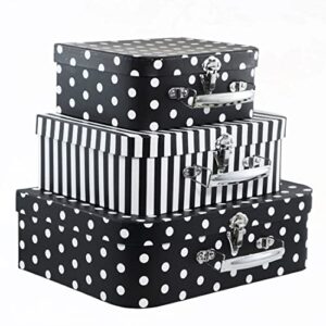 ROUIST Paperboard Suitcases Set of 3 Decorative Storage Boxes With Lids,Cardboard Boxes for Home Decoration, Wedding, Birthday Gift (Black)