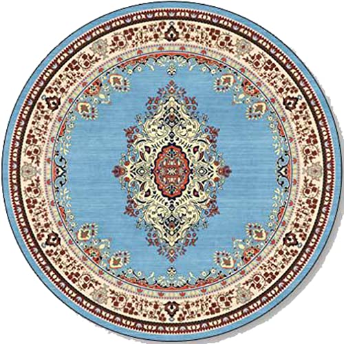 LIKETN Vintage Bohemia Area Rug Boho Floral Round Geometry Decor Carpet for Farmhouse Bedroom Living Room Kitchen Runner Mat Non Slip Bathroom Rugs Indoor Outdoor Doormat 3' X 3'/Light Blue