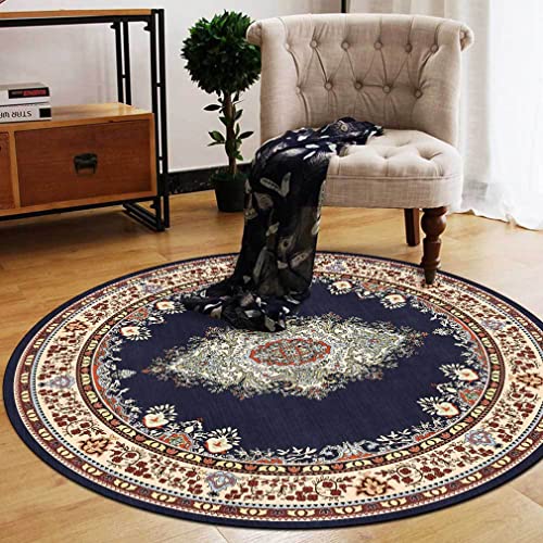 LIKETN Vintage Bohemia Area Rug Boho Floral Round Geometry Decor Carpet for Farmhouse Bedroom Living Room Kitchen Runner Mat Non Slip Bathroom Rugs Indoor Outdoor Doormat 3' X 3'/Light Blue