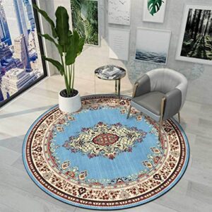 LIKETN Vintage Bohemia Area Rug Boho Floral Round Geometry Decor Carpet for Farmhouse Bedroom Living Room Kitchen Runner Mat Non Slip Bathroom Rugs Indoor Outdoor Doormat 3' X 3'/Light Blue