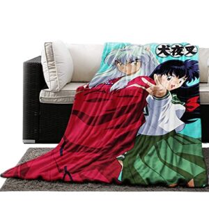 JUST FUNKY Inuyasha Fleece Throw Blanket | 45” x 60” Inches | Featuring Half Dog Demon and Half Human Inuyashaand Kagome | Bed Couch Decor | Officially Licensed