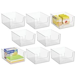 mdesign modern plastic open front dip storage organizer bin basket for household organization – shelves, cubby, cabinet, and closet organizing decor – ligne collection – 8 pack – clear