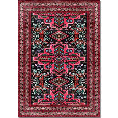 LIKETN Bohemia Vintage Area Rug Boho Floral Luxury Decor Carpet for Farmhouse Bedroom Living Room Courtyard Kitchen Runner Mat Non Slip Bathroom Rugs Indoor Outdoor Doormat 5' X 6.5'/Red