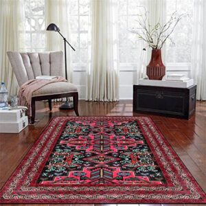 LIKETN Bohemia Vintage Area Rug Boho Floral Luxury Decor Carpet for Farmhouse Bedroom Living Room Courtyard Kitchen Runner Mat Non Slip Bathroom Rugs Indoor Outdoor Doormat 5' X 6.5'/Red