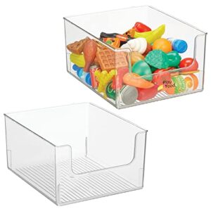 mdesign plastic open front toy storage organizer bin for playroom, nursery, kids closets; holds action figures, crayons, building blocks, puzzles – ligne collection – 2 pack + 24 labels – clear