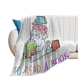 it’s a good day to read a book elephant and piggie blanket soft flannel throw blanket gifts for boys girls adults comfy cozy couch travel blankets for living room, 50x60 inches