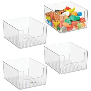 mdesign plastic open front toy storage organizer bin for playroom, nursery, kids closets; holds action figures, crayons, building blocks, puzzles – ligne collection – 4 pack + 24 labels – clear