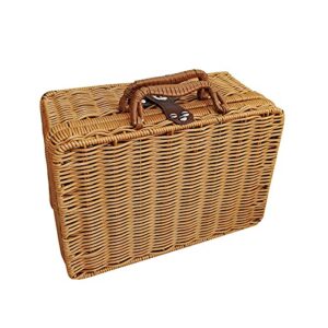 HANTURE Rattan Suitcase Storage Basket Hand Woven Seagrass Storage Baskets Makeup Organizer with Handle Rustic Wicker Storage Bins Suitcase For Picnic Shelf Organizer Box