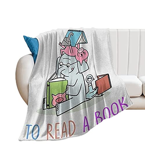 It's A Good Day to Read A Book Elephant and Piggie Blanket Soft Flannel Throw Blanket Gifts for Boys Girls Adults Comfy Cozy Couch Travel Blankets for Living Room, 40X50 Inches