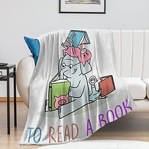 It's A Good Day to Read A Book Elephant and Piggie Blanket Soft Flannel Throw Blanket Gifts for Boys Girls Adults Comfy Cozy Couch Travel Blankets for Living Room, 40X50 Inches