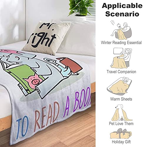 It's A Good Day to Read A Book Elephant and Piggie Blanket Soft Flannel Throw Blanket Gifts for Boys Girls Adults Comfy Cozy Couch Travel Blankets for Living Room, 40X50 Inches