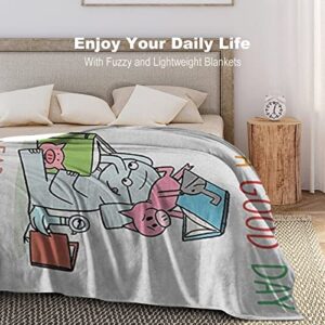 It's A Good Day to Read A Book Elephant and Piggie Blanket Soft Flannel Throw Blanket Gifts for Boys Girls Adults Comfy Cozy Couch Travel Blankets for Living Room, 40X50 Inches