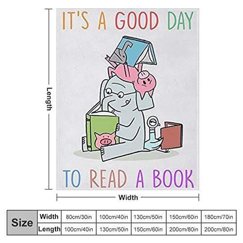 It's A Good Day to Read A Book Elephant and Piggie Blanket Soft Flannel Throw Blanket Gifts for Boys Girls Adults Comfy Cozy Couch Travel Blankets for Living Room, 40X50 Inches