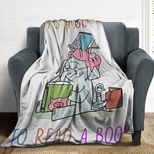 It's A Good Day to Read A Book Elephant and Piggie Blanket Soft Flannel Throw Blanket Gifts for Boys Girls Adults Comfy Cozy Couch Travel Blankets for Living Room, 40X50 Inches