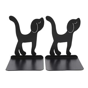 Creative Animal Design Decorative Bookends - Bright Orange Yellow Color Book Ends for Shelves, Non Skid Metal Heavy Duty Bookends, Cute Book Divider Book Stopper Supports for Gift (Black Dog)