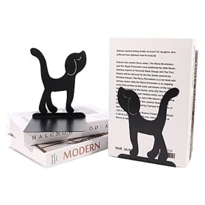 Creative Animal Design Decorative Bookends - Bright Orange Yellow Color Book Ends for Shelves, Non Skid Metal Heavy Duty Bookends, Cute Book Divider Book Stopper Supports for Gift (Black Dog)