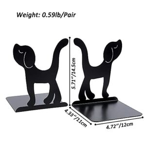 Creative Animal Design Decorative Bookends - Bright Orange Yellow Color Book Ends for Shelves, Non Skid Metal Heavy Duty Bookends, Cute Book Divider Book Stopper Supports for Gift (Black Dog)