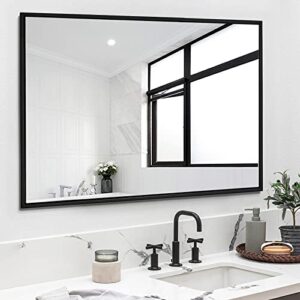 kimreal bathroom mirror 30×40 inch, black frame mirror 30″x40″, rectangle wall mounted mirror, metal framed vanity mirror for wall 30 by 40, modern mirror hangs horizontal or vertical