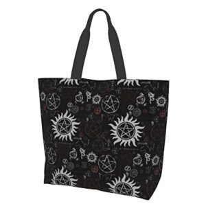 supernatural symbols black printed women’s fashion large waterproof tote shoulder bag for all kinds of everyday uses