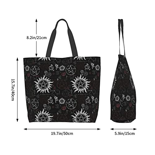 Supernatural Symbols Black Printed Women'S Fashion Large Waterproof Tote Shoulder Bag For All Kinds Of Everyday Uses