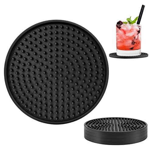 Coasters for Drinks, Silicone Coasters Set of 4, Cup Mat - Deep Grooved - Non-Slip Base & Non-Stick, Heat Resistant Coasters for Prevents Furniture and Tabletop Damages