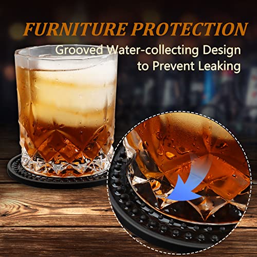 Coasters for Drinks, Silicone Coasters Set of 4, Cup Mat - Deep Grooved - Non-Slip Base & Non-Stick, Heat Resistant Coasters for Prevents Furniture and Tabletop Damages