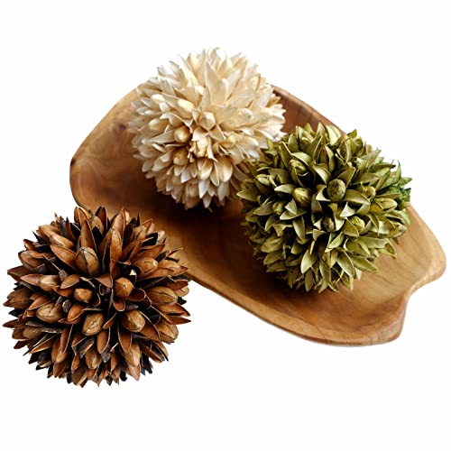 CIR OASES Decorative Balls Bowl/Tray &Floral Orb/Ball with Dried Potpourri, Artificial Decorative Balls for Vase Bowl Filler Table Decor for Home,Spa,Reiki,Meditation 03,4 Inch Diameter, Set of 3