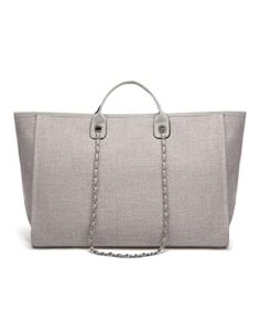 yvlss women’s oversized designer canvas tote handbag (grey, large)