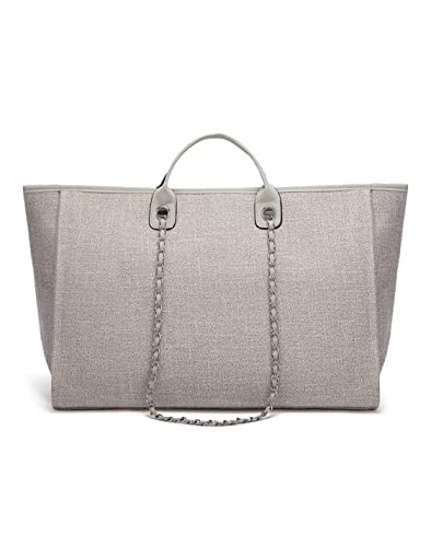 YVLSS Women's Oversized Designer Canvas Tote Handbag (Grey, Large)