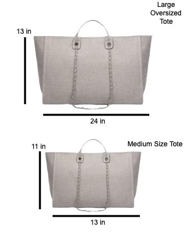 YVLSS Women's Oversized Designer Canvas Tote Handbag (Grey, Large)