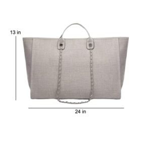 YVLSS Women's Oversized Designer Canvas Tote Handbag (Grey, Large)