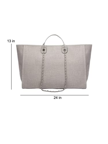 YVLSS Women's Oversized Designer Canvas Tote Handbag (Grey, Large)