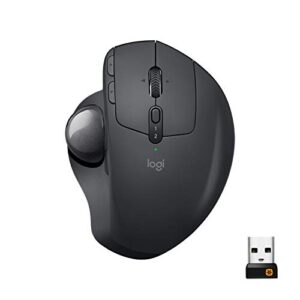 logitech mx ergo wireless trackball mouse adjustable ergonomic design, control and move text/images/files between 2 windows and apple mac computers (bluetooth or usb), rechargeable, graphite – black