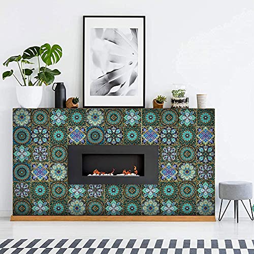 16 Pcs Mandala Decorative Tile Stickers 6*6 inch(15*15cm) ，Peel and Stick Adhesive Tile Stickers，Home Decor，Furniture Decor，Staircase，Backsplash Tile Stickers