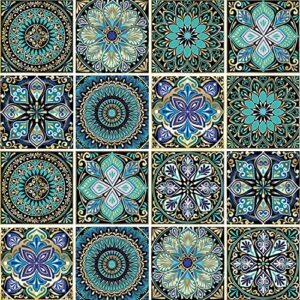 16 Pcs Mandala Decorative Tile Stickers 6*6 inch(15*15cm) ，Peel and Stick Adhesive Tile Stickers，Home Decor，Furniture Decor，Staircase，Backsplash Tile Stickers