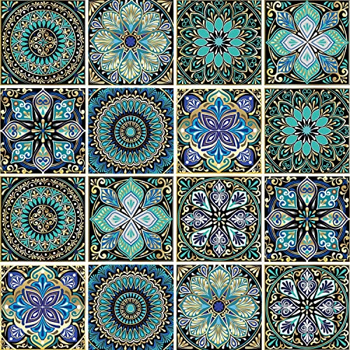 16 Pcs Mandala Decorative Tile Stickers 6*6 inch(15*15cm) ，Peel and Stick Adhesive Tile Stickers，Home Decor，Furniture Decor，Staircase，Backsplash Tile Stickers