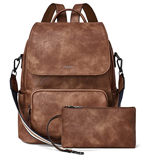 Shrrie Backpack Purse for Women Fashion PU Leather Backpack Purse Designer Travel Backpack Ladies Satchel Shoulder Bag with Wristlet