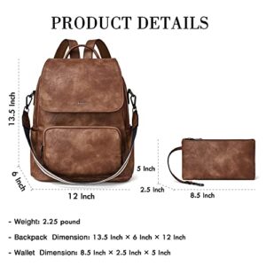 Shrrie Backpack Purse for Women Fashion PU Leather Backpack Purse Designer Travel Backpack Ladies Satchel Shoulder Bag with Wristlet