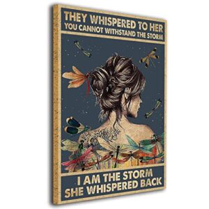 efqifrgo inspirational quote i am the storm vintage poster canvas print framed they whispered to her you cannot withstand the storm for girls cave bedroom bar wall decor 16×24 inch