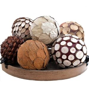 cir oases decorative filler balls for centerpiece, 6 pcs 3.5 inch natural tone bowl&vase filler balls for home decoration, dough basket fillers